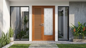 pintu aluminium motif kayu minimalis