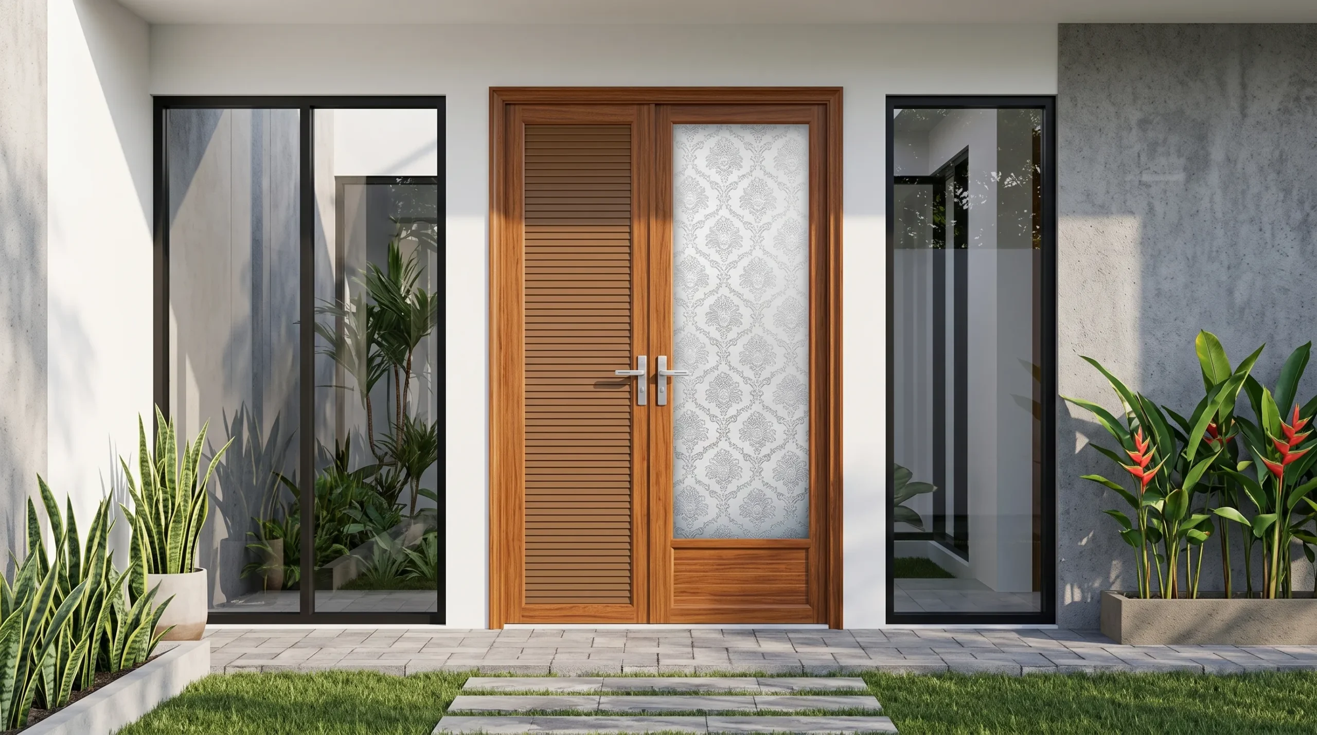 pintu aluminium motif kayu minimalis
